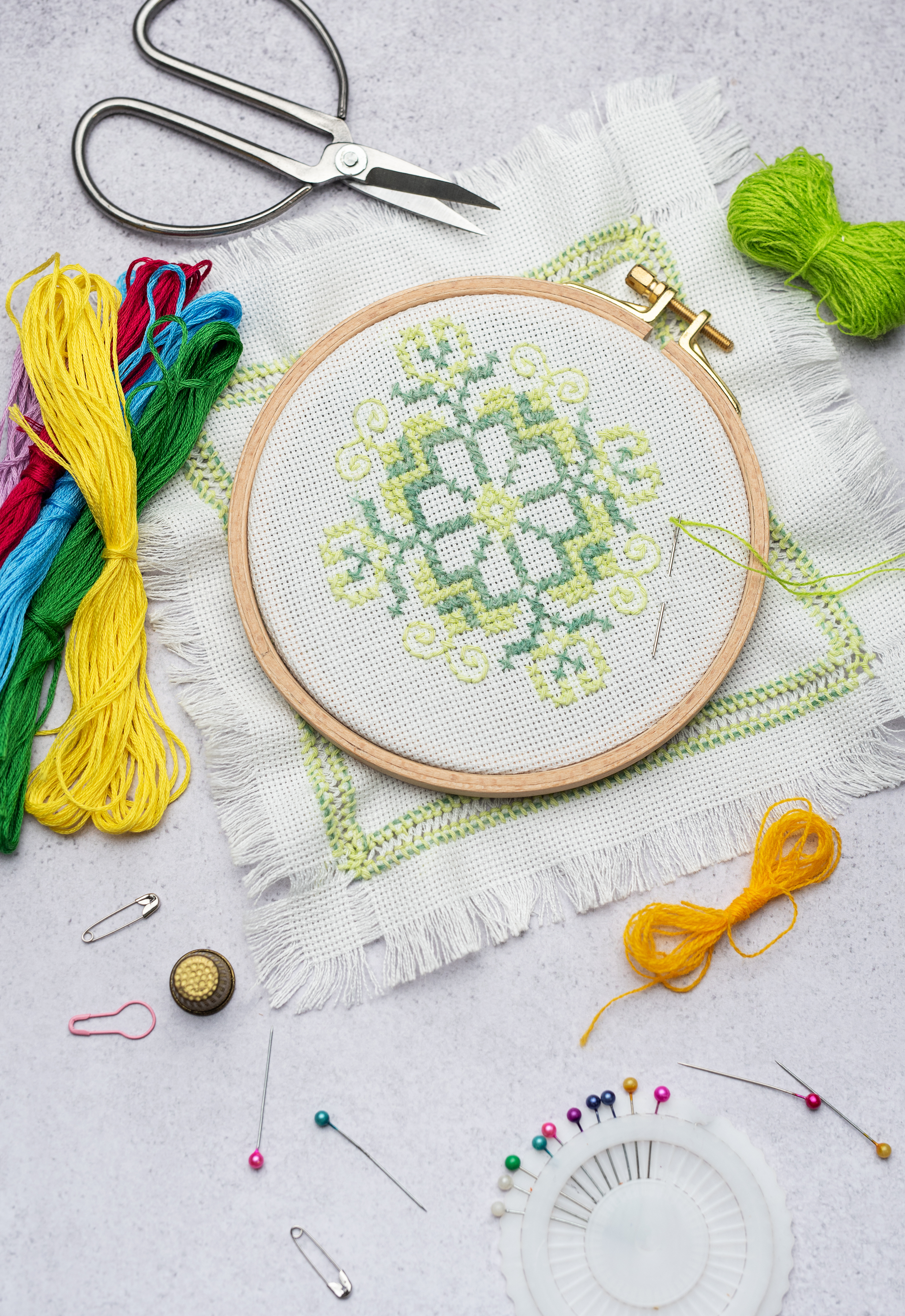 embroidery hoop and accessories