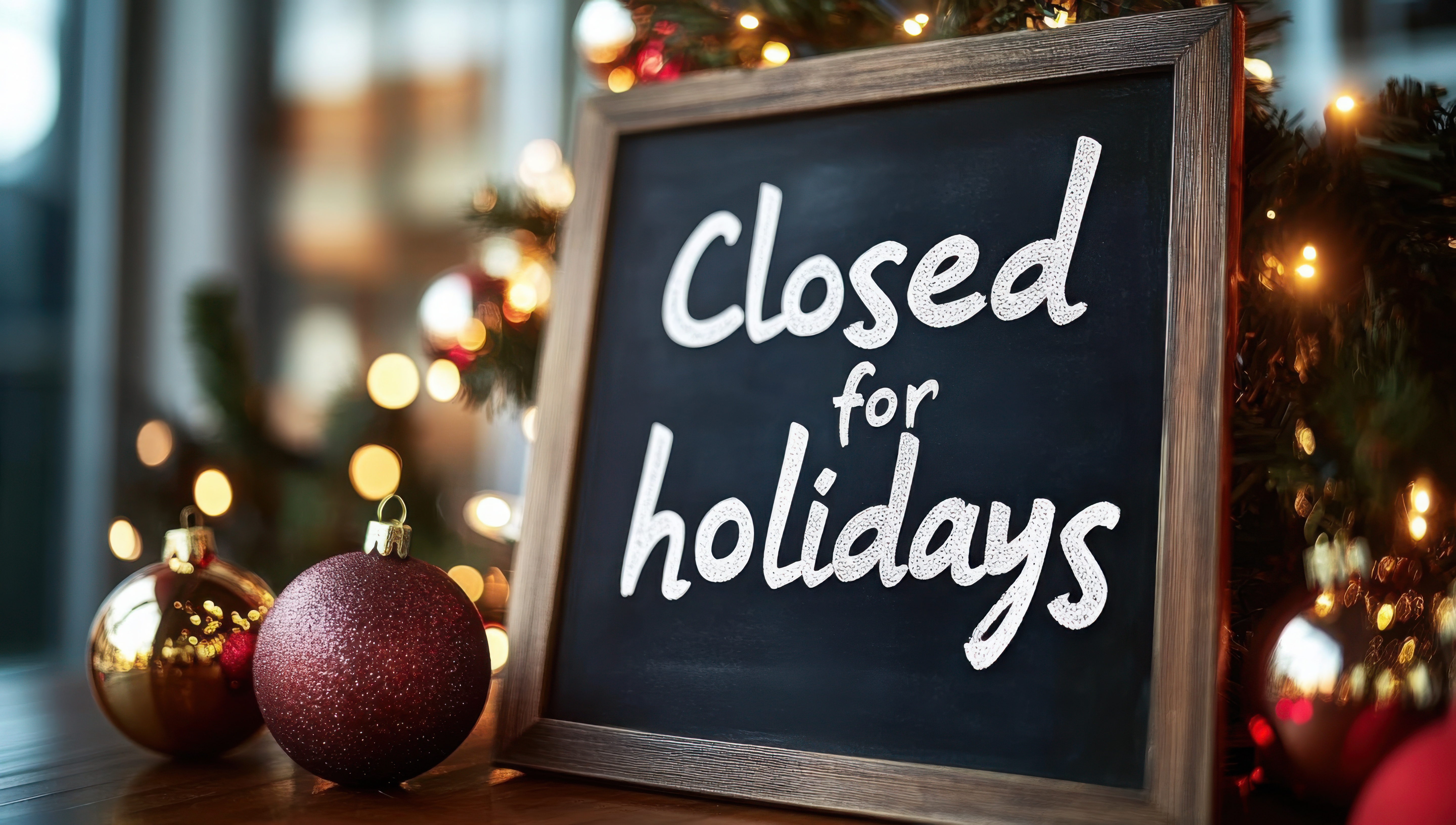 holiday scene with closed for holidays sign