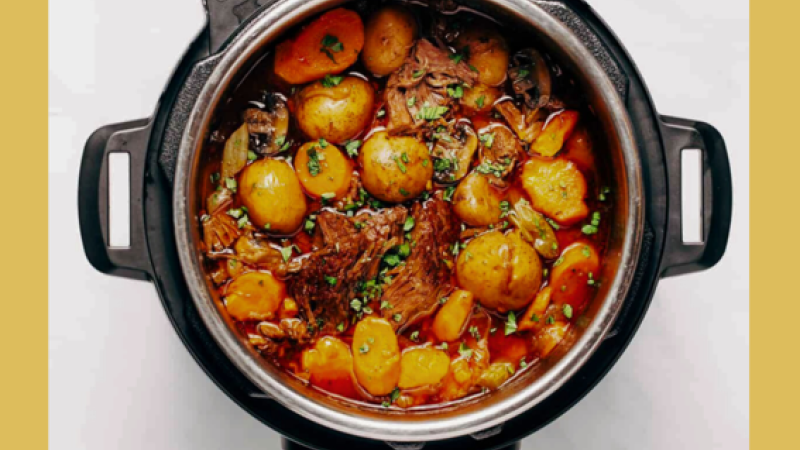 pressure cooker filled with cooked food